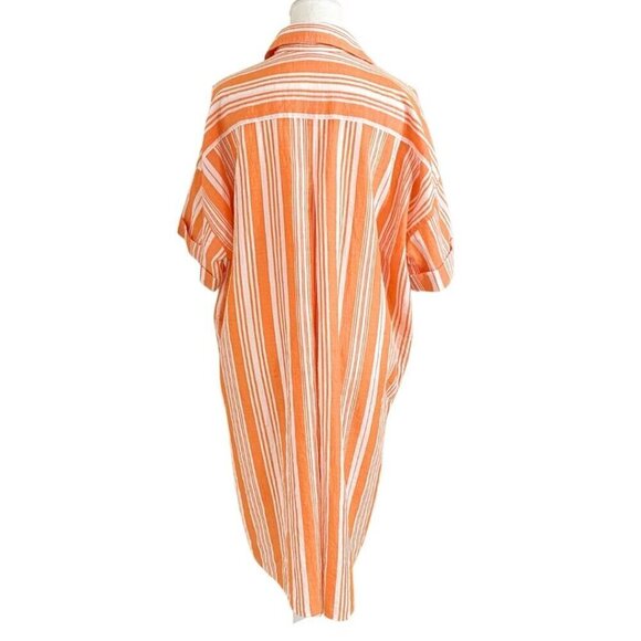 LEMLEM BY LIYA KEBEDE X H&M WHITE ORANGE STRIPED HIGH LOW SHIRT DRESS - XS/S - Picture 4 of 9